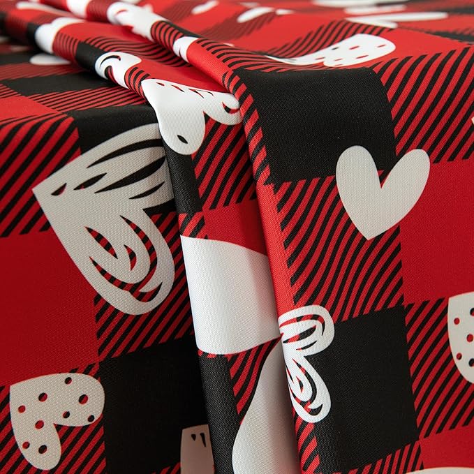 Valentine's Day Tablecloth Fabric - Oblong 58x120 Water Resistant Love Themed Plaid Table Cloth for Indoor/Outdoor Use - Love Heart Romantic Gifts Perfect for Birthday, Picnics, Parties