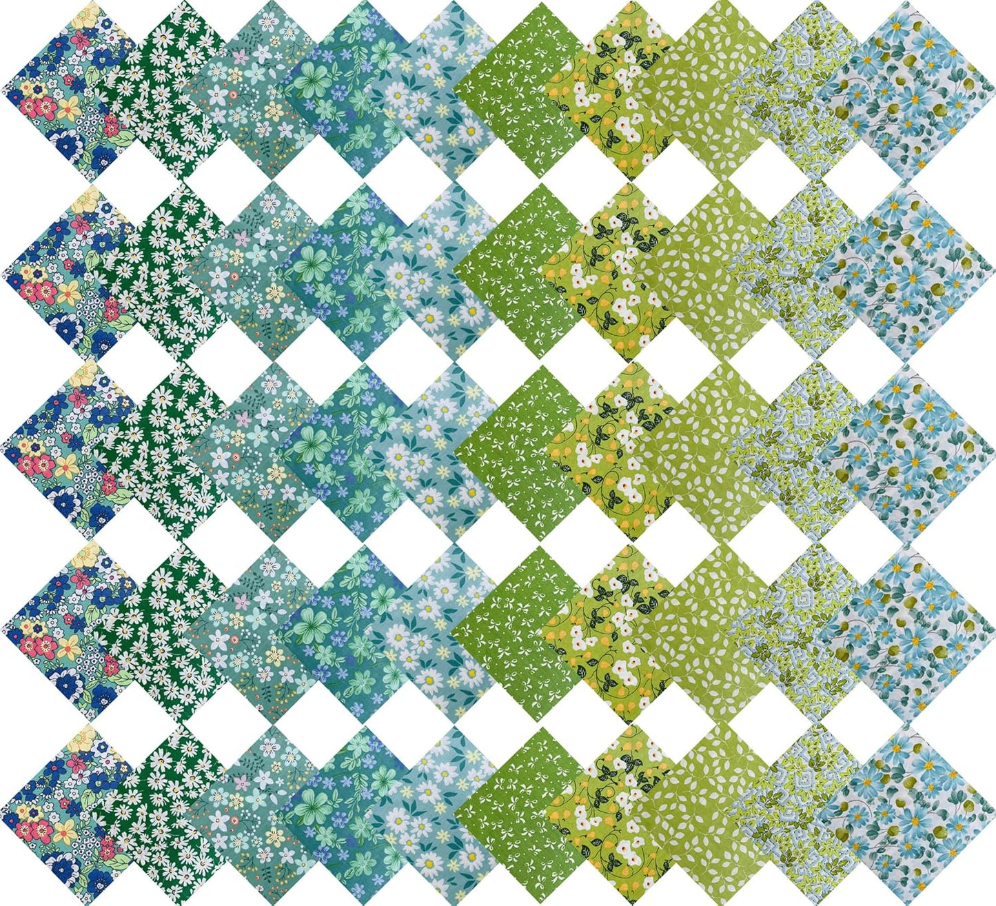 HANPATQUI 50PCS 10 x 10 inch Green Printed 100% Cotton Fat Quarters Fabric for Sewing and Quilting Bundles Precut Fabric Square for DIY Craft Patchwork