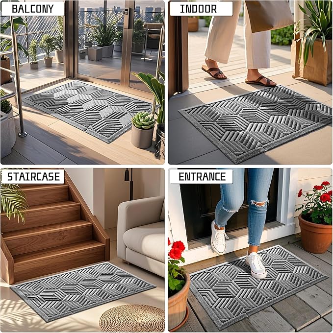 Yimobra Door Mats Outdoor 29.5x17, All-Season Waterproof Outdoor Mats for Front Door Entrance with Drainage Holes, Heavy Duty Non-Slip Doormat for Garage Patio Entryway Indoor, Black Gray