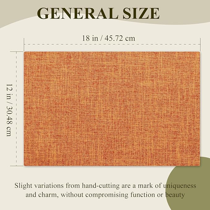 KXN Placemats Set of 4, Dual-Layer Thickened Faux Linen Table Mats, Heat Resistant & Wrinkle-Free, Machine Washable Cloth Place Mats for Kitchen Dining Indoor Outdoor (Orange)