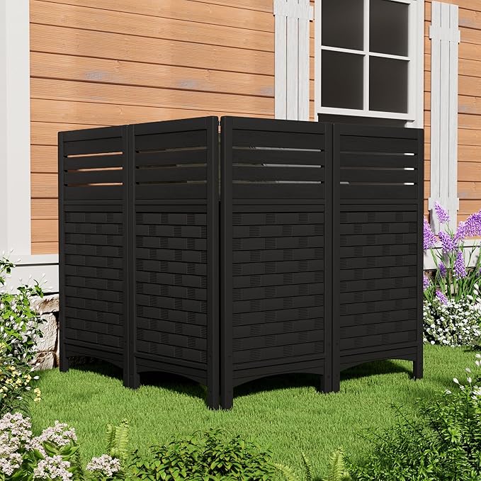 Outdoor Fence Privacy Panels,Resin Privacy Fence Panels for Outside,Air Conditioner Trash Can Pool Equipment Enclosure(4-Pack-Black)