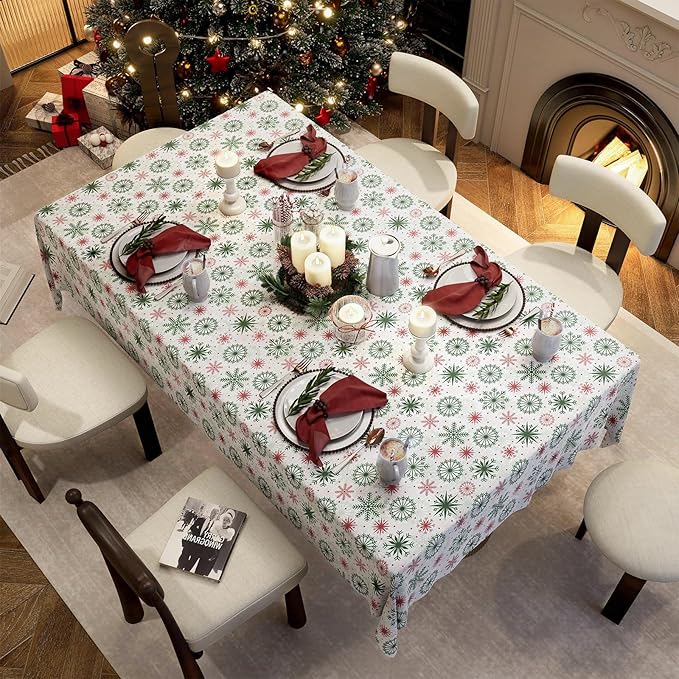 Christmas Tablecloth with Snowflake, Spillproof Waterproof Fabric Table Cloth for Dining, Parties, Holiday, Winter Table Decorations - 54''x72''