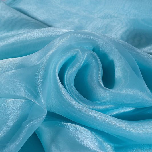 Fynite Sheer Organza Fabric - 1 Yard Long, 44" Wide - Bridal Solid Sheer Organza Bolt for Wedding Dress Fashion Craft Decorations - Silky Shiny - Light Blue