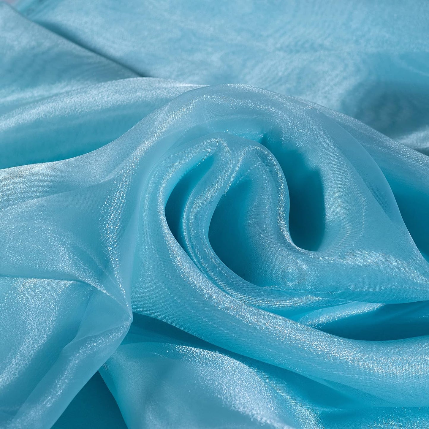 FYNITE Fynite Sheer Organza Fabric | 2 Yards Long | 44" Wide | Bridal Solid Sheer Organza Bolt for Wedding Dress Fashion Craft Decorations Silky Shiny Sheer Organza (Light Blue, 2 Yard)