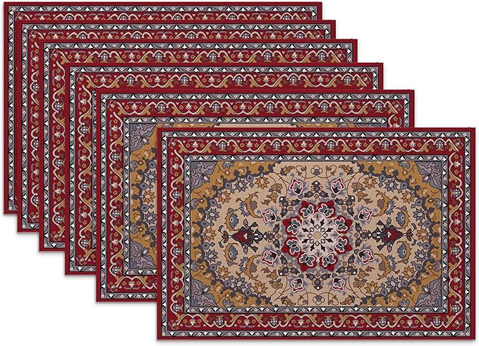 Ethnic Boho Linen Placemats Set of 6,12x18 Inch Vintage Bohemian Washable Table Mats Heat Resistant Place Mats for Home Party Kitchen Dining Decoration