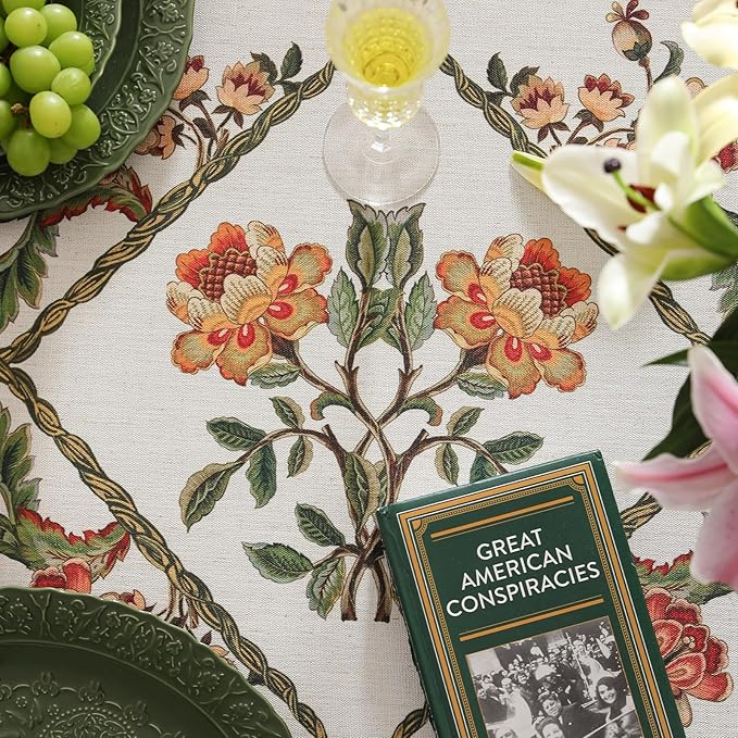 patdrea Designer Vintage Linen Rectangle Tablecloth,French Floral Tablecloths,Wrinkle Free Table Cloth,Decorative Table Cover Cloth for Kitchen,Dining,Tea Party,Home,Christmas,67"*118"