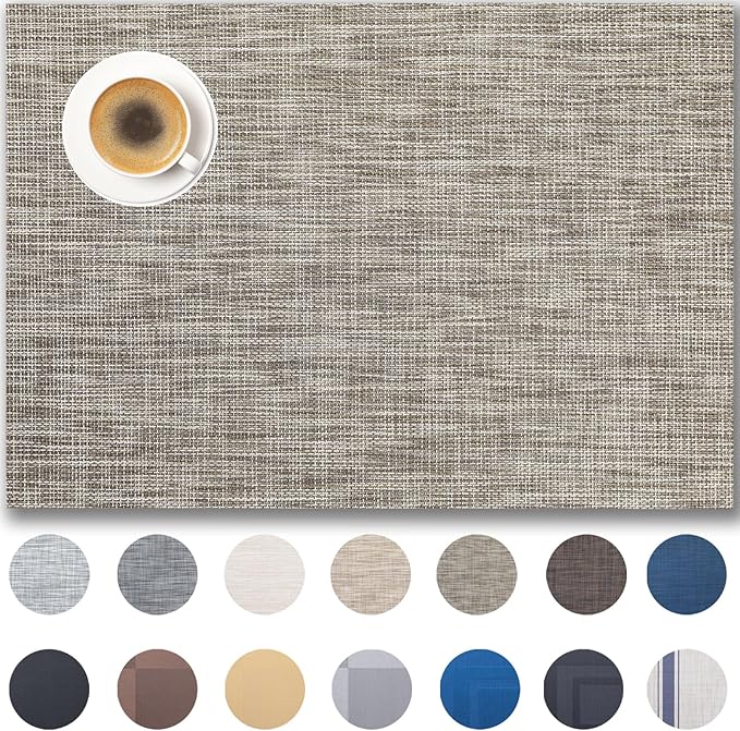 Placemats Set of 6 - Easy Clean Woven Vinyl Placemats for Dining Table, Indoor/Outdoor Place Mats, Washable PVC Table Mats（Cappuccino）