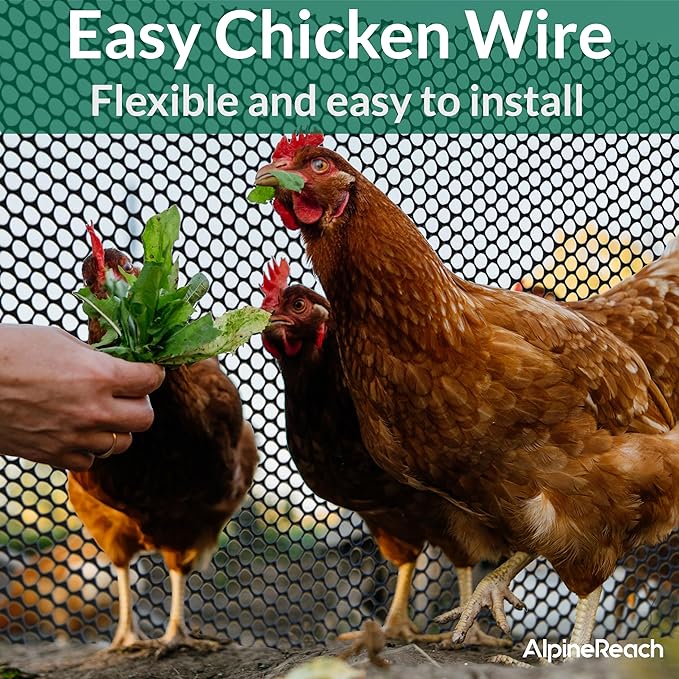 AlpineReach Plastic Wire Mesh 1.3ft x 50ft (15.7" x 600") Fence Roll with Zip Ties - Ideal for Poultry, Dogs, Rabbit Barrier & Gardening, Durable Chicken Mesh, Versatile Rigid Fencing & Netting, Black