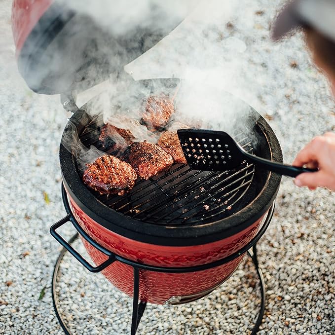 Kamado Joe KJ13RH Joe Jr. 13.5 inch Portable Charcoal Grill with Cast Iron Cart and Heat Deflectors, Blaze Red and Kamado Joe KJ15090620 Cast Iron Sear Plate