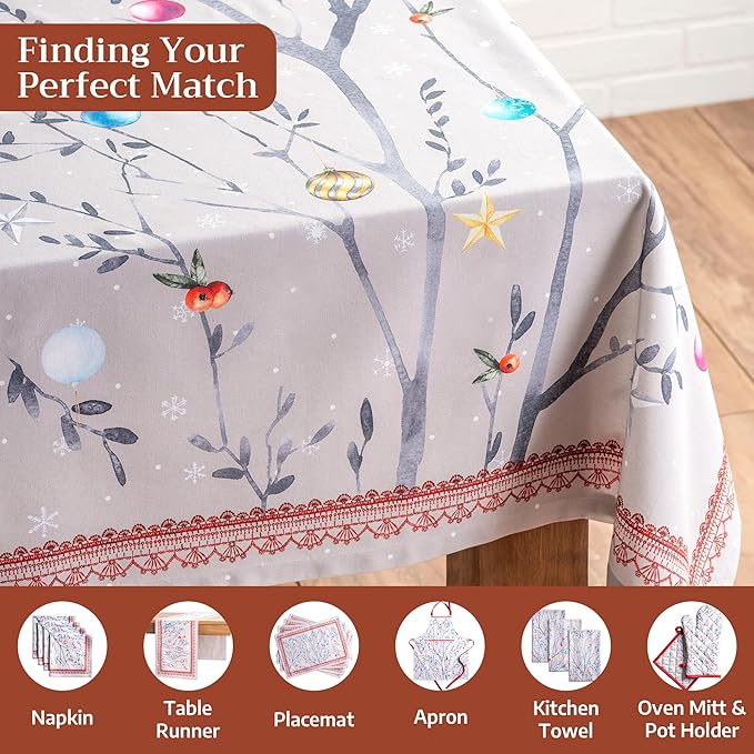 Maison d' Hermine Table Cloth Rectangle Table 100% Cotton 60 x 90 Inches Fall Tablecloth Reusable Everyday Use for Thanksgiving Christmas Decorations Dining Farmhouse Party (Fairy Christmas)