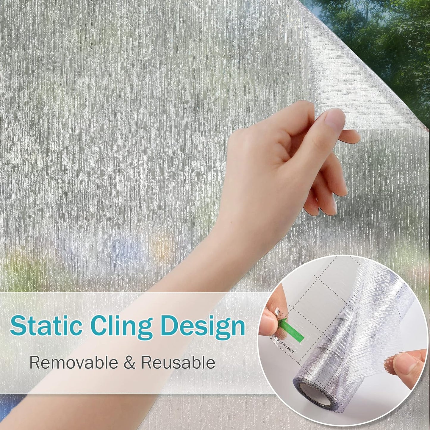VELIMAX Rain Glass Window Film Privacy Static Window Clings Decorative Glass Sticker for Home Office Removable UV Protection Heat Control 17.7 x 118 inches