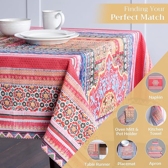Maison d' Hermine Table Cloth Rectangle Table 100% Cotton 70 x 108 Inches Fall Tablecloth Reusable Everyday Use for Thanksgiving Christmas Decorations Dining Farmhouse Party (Ispahan)