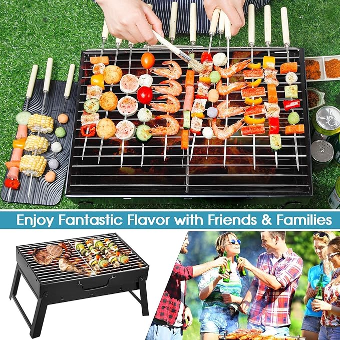 Folding Portable Barbecue Charcoal Grill, Barbecue Desk Tabletop Outdoor Stainless Steel Smoker BBQ for Outdoor Cooking Camping Picnics Beach (M1)