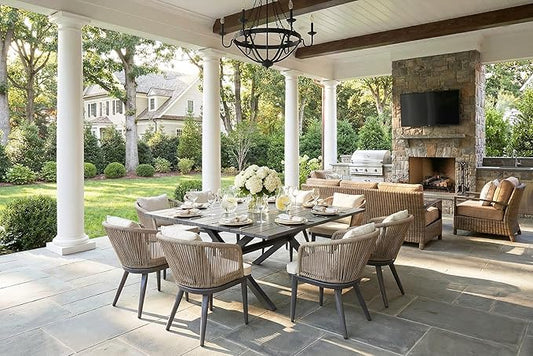 PURPLE LEAF 9 Pieces Outdoor Metal Furniture Set Patio Conversation Sets Dining Set, 1 Square Dining Table and 8 Modern Chairs with Cushions Seat Taupe