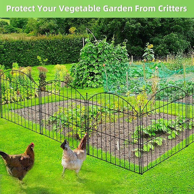 Decorative Garden Fence 24in (H) x20ft (L), 10 Pack No Dig Fence Animal Barrier for Dog with Lock, Arched Flower Bed Edging, Wire Border Panel Fencing for Yard Patio Outdoor Decor