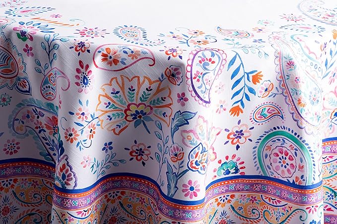 Maison d' Hermine Table Cloth Round Table 100% Cotton 69 Inches Tablecloth Reusable Decorative Everyday Use for Dining Room, Farmhouse, Home, Party, Festive & Wedding Spring Summer - Indian Floral