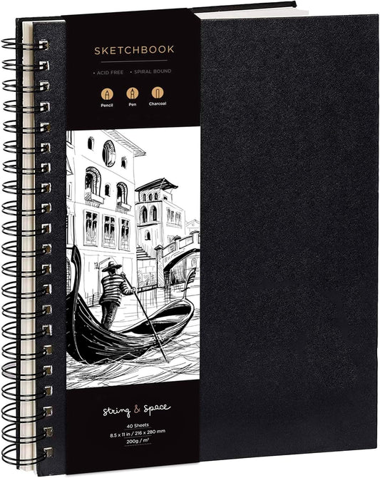Artist’s Sketchbook Hardcover – 200GSM Very Thick Paper – Large, Spiral Sketch Book for Drawing and Mixed Media – Sketch Pad, Art Book - 11.4 x16.5, 40 Sheets / 80 Pages
