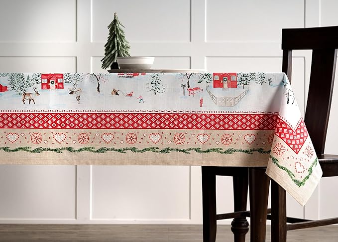 Maison d' Hermine Table Cloth Square Table 100% Cotton 54 x 54 Inches Fall Tablecloth Reusable Everyday Use for Thanksgiving Christmas Decorations Dining Farmhouse Party (Rural Christmas)