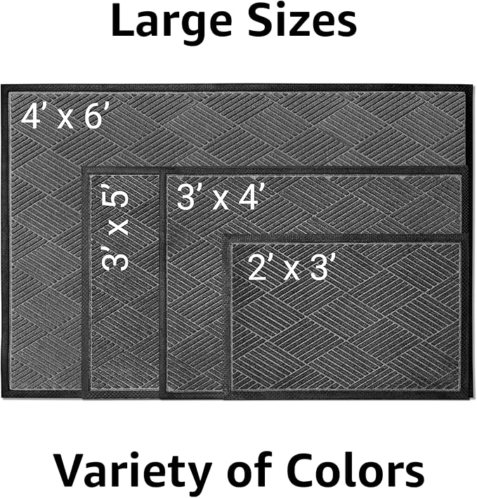 Ecomills Deluxe Diamond Entrance Door Mat, XX-Large Heavy Duty Absorbent Rubber Rug, Charcoal, 4’ X 6’ feet