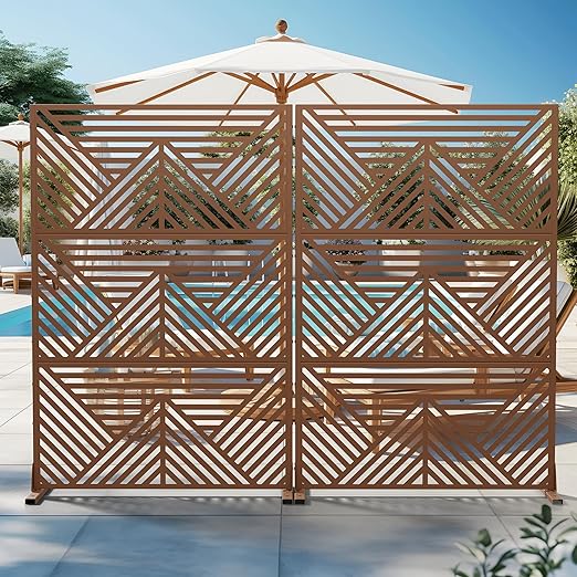 Casaphoria 72" H x 47" W Metal Outdoor Privacy Screen, Freestanding Decorative Divider for Patio, Deck, Balcony, and Garden with Stable Base, Brown Zodiac