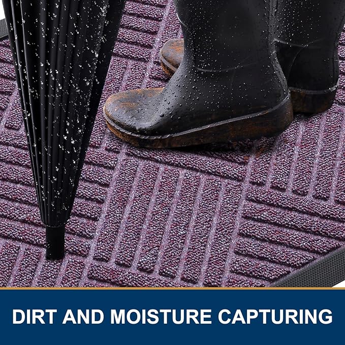 Smiry Front Door Mat Outside Entrance, Heavy Duty Outdoor Indoor Mat, Natural Rubber Doormat, Non Slip, Trap Dirt and Moisture, Easy Clean, Low Profile Patio Porch Entryway Mat, 29.5x17, Violet