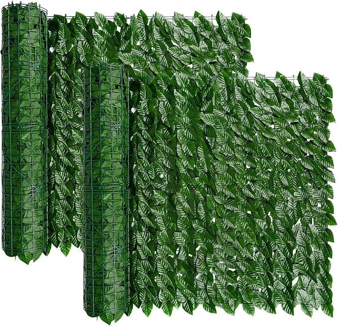 iCover 2PK 39 * 118in Artificial Ivy Privacy Fence Screen Cover, Highly Dense Leaves Wtih Strengthened Joint Prevent Leave Falling Off, Faux Hedge Panels Greenery Vines, Decorative Fences