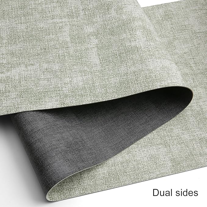 Table Runners 55 Inches Long, Dual-Sided Faux Leather Farmhouse Table Runner Waterproof Non-Slip for Living Room Party Home Decor Holiday Decorations(Gray Grass Green, 12 x 55 Inch)