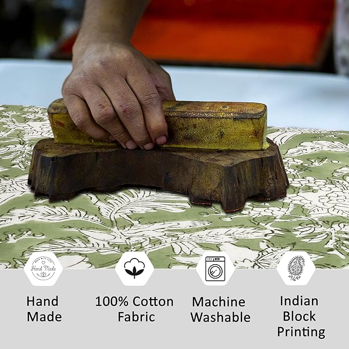 CPC Cotton Table Runner 16x90 Inch Block Printed Long Fall Table Runner for Dining Table, Card Table, Coffee Table, Wedding, Farmhouse & Outdoor Barbeque-Olive Green