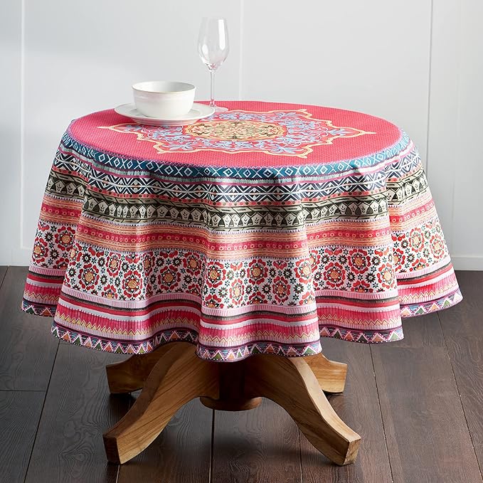 Maison d' Hermine Table Cloth Round Table 100% Cotton 63 Inches Fall Tablecloth Reusable Everyday Use for Thanksgiving Christmas Decorations Dining Farmhouse Party (Ispahan)