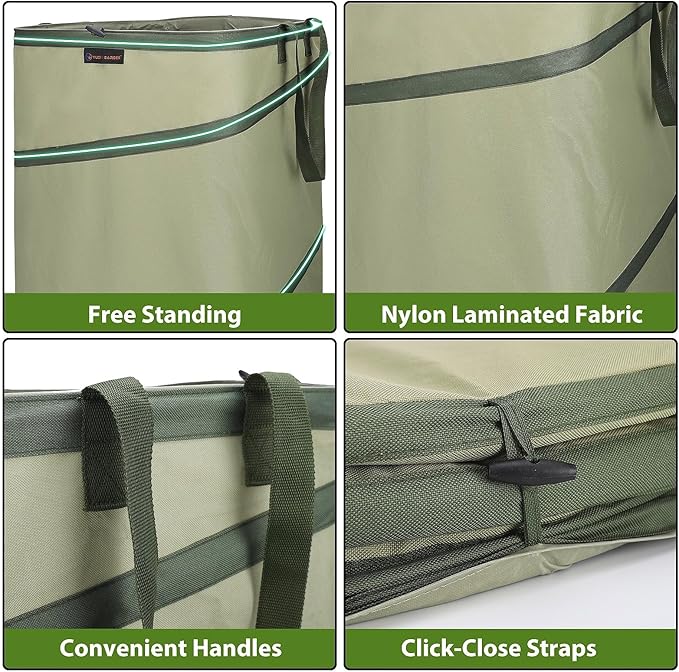 YUDI & GARDEN 46 Gallon Square Collapsible Yard Waste Containers, Collapsible Trash Can, Camping Trash Can - for Collecting Weeds or Leaf or Yard and Party Waste, Green