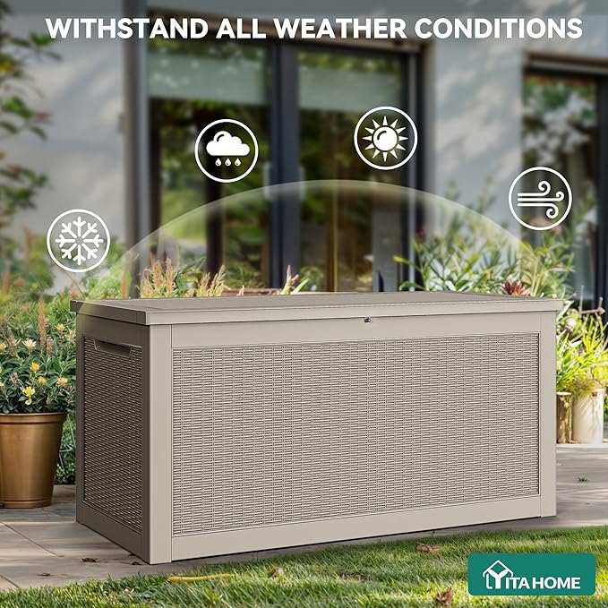 YITAHOME 260 Gallon XXL Large Deck Box, Outdoor Resin Storage Box, Lockable Storage Container for Patio Cushions, Furniture, Garden Tools, Water Resistant (Brown)
