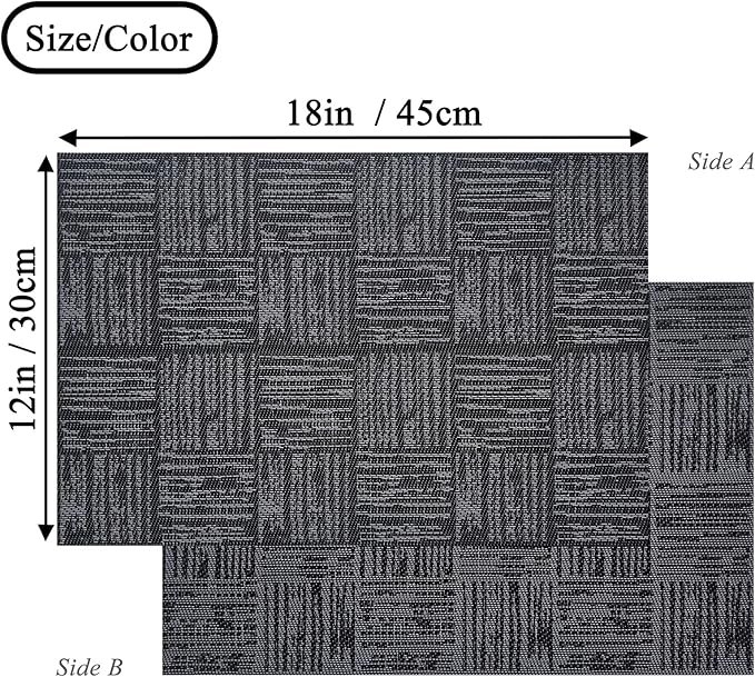 Black Placemats Set of 4, Plastic Vinyl 18" x 12" Place Mats for Dinner Table, No-Slip Wipeable Table Mats Daily Use Patio Kitchen Decoration