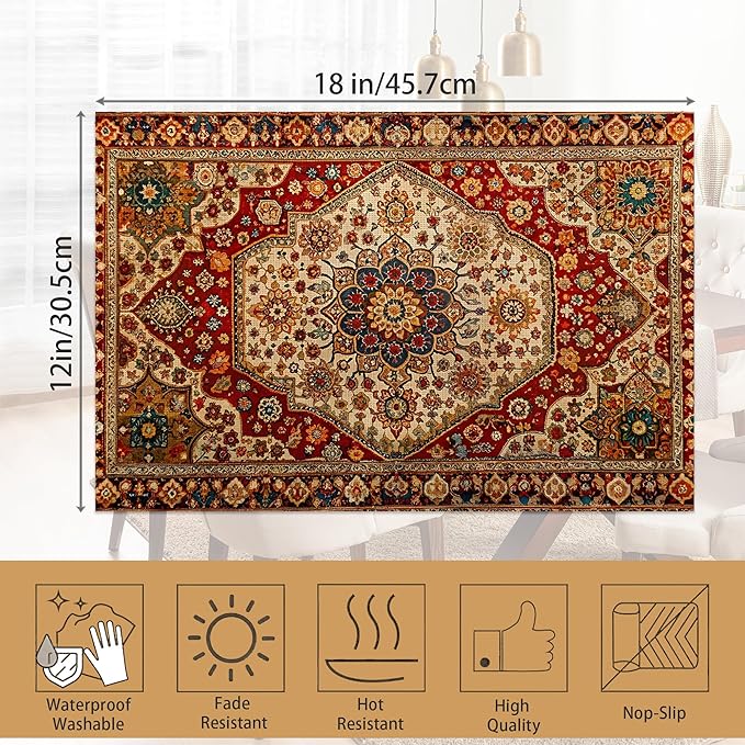 Boho Ethnic Placemats Set of 6,Retro Flower Placemats Washable Kitchen Dining Linen Table Mats Stain Heat-Resistant for Home Party Indoor 12x18 inch
