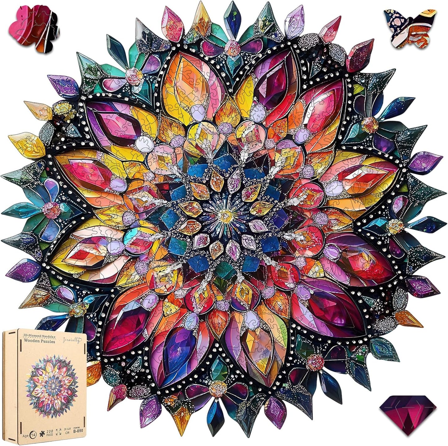 Puzzles for Adults Diamond Mandala Wooden Puzzles, 200 Pieces Unique Shaped Liberty Jigsaw Puzzles, Creative Toys for Adults and Kids, Fun Challenge Family Game 11.2'' x 11.2''