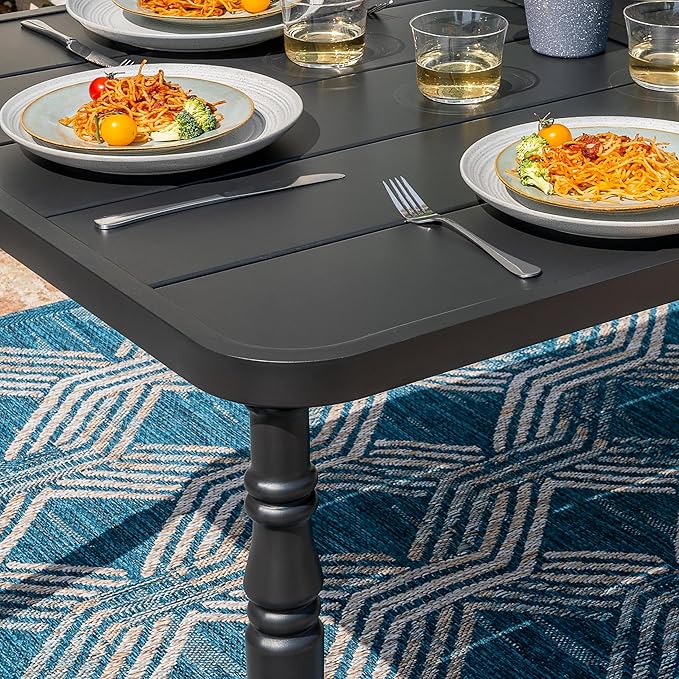 NUU GARDEN Outdoor 37” Dining Table, Square Metal Dining Table with Umbrella Hole, Patio Dining Table with Powder-Coated Frame and Slatted Tabletop, for Garden, Backyard and Balcony, Black