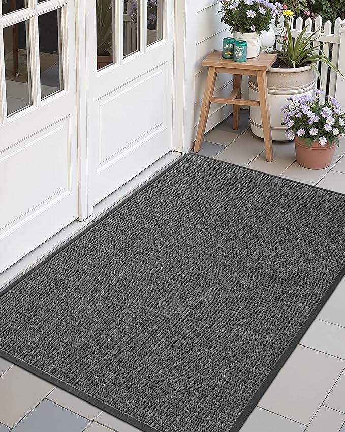 Color&Geometry Large Front Door Mat Outside Entrance, Heavy Duty Non Slip Low Profile Doormat for Entryway, Trap Dirt and Moisture Welcome Mats All-Weather, Easy Clean, Patio, Garage, 28"x60" Grey