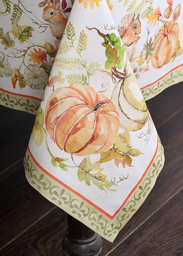 Maison d' Hermine Table Cloth Rectangle Table 100% Cotton 54 x 72 Inches Fall Tablecloth Reusable Everyday Use for Thanksgiving Christmas Decorations Dining Farmhouse Party (Pumpkin Passion)
