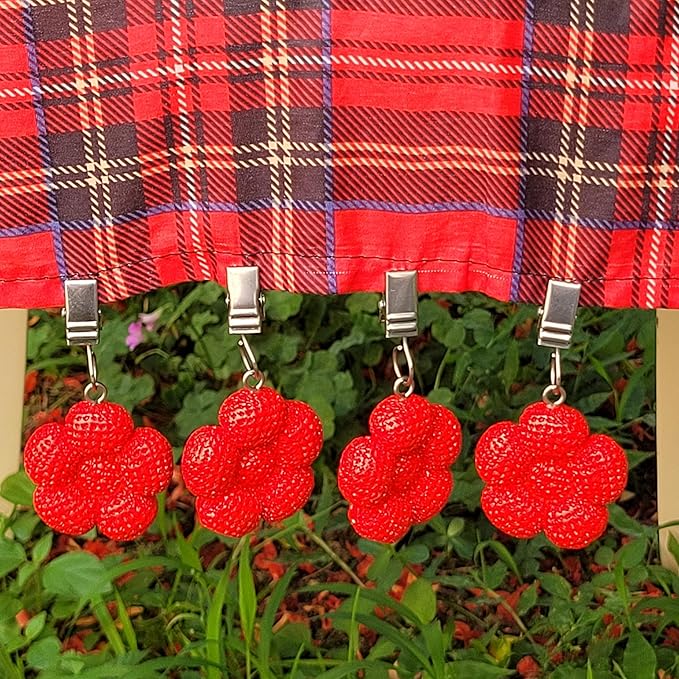 TwoFish Home Set of 4 Red Flower Resin Tablecloth Weights Clips Red Flower Handicraft Tablecloth Clips Pack of 4