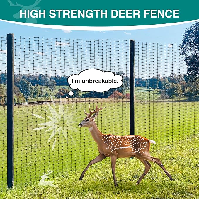 FRUITEAM Deer Fence Netting, 8FT x 100FT Heavy Duty Black PP Coated, Garden Protection Barrier, 0.7"x0.7" 70gr/sqm Mesh, Long-Lasting Yard Garden Fencing Roll