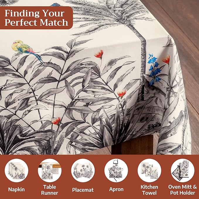 Maison d' Hermine Table Cloth Rectangle Table 100% Cotton 70 x 108 Inches Fall Tablecloth Reusable Everyday Use for Thanksgiving Christmas Decorations Dining Farmhouse Party (Amazonia)