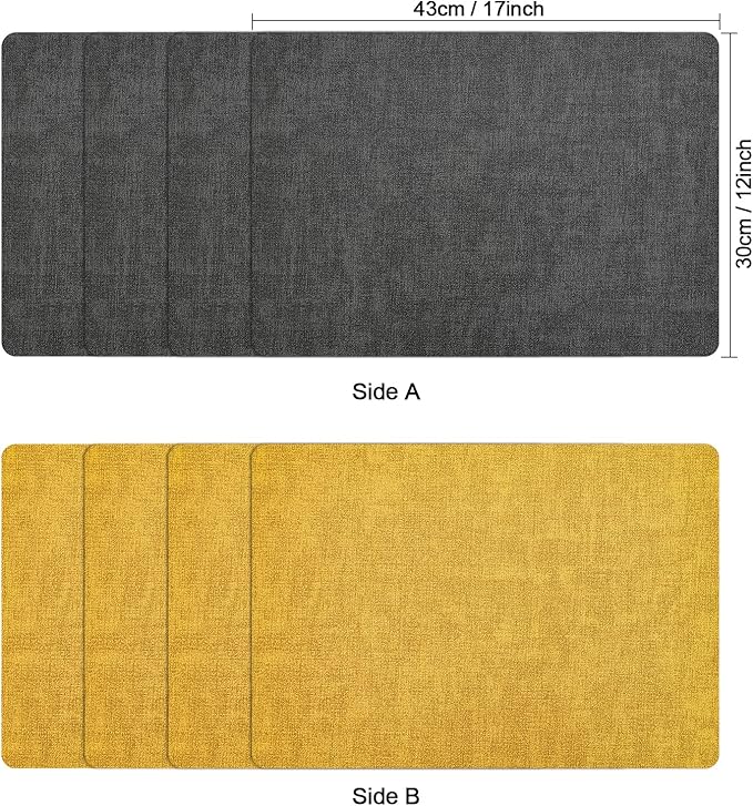 Myir JUN Dual Sided Placemats, Faux Leather Set of 6 Indoor/Outdoor Square Non-Slip Washable Table Mats (Gray Yellow)