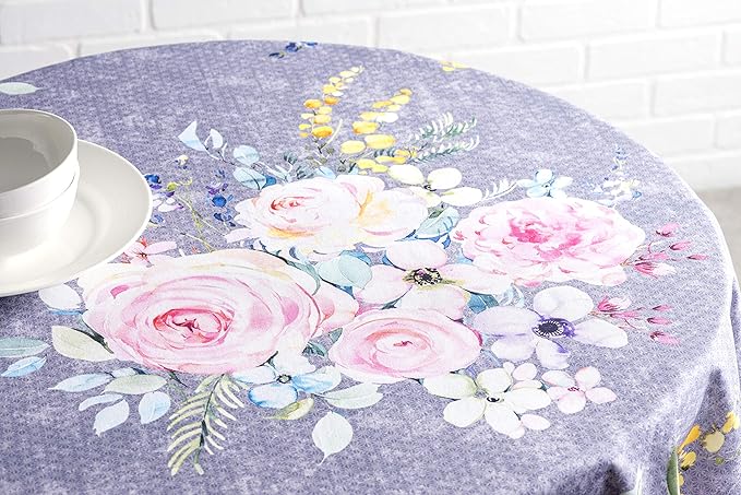 Maison d' Hermine Table Cloth Round Table 100% Cotton 63 Inches Tablecloth Reusable Decorative for Dining Room, Farmhouse, Home, Party, Festive & Wedding Spring Summer - Sweet Rose Lavender - Lush
