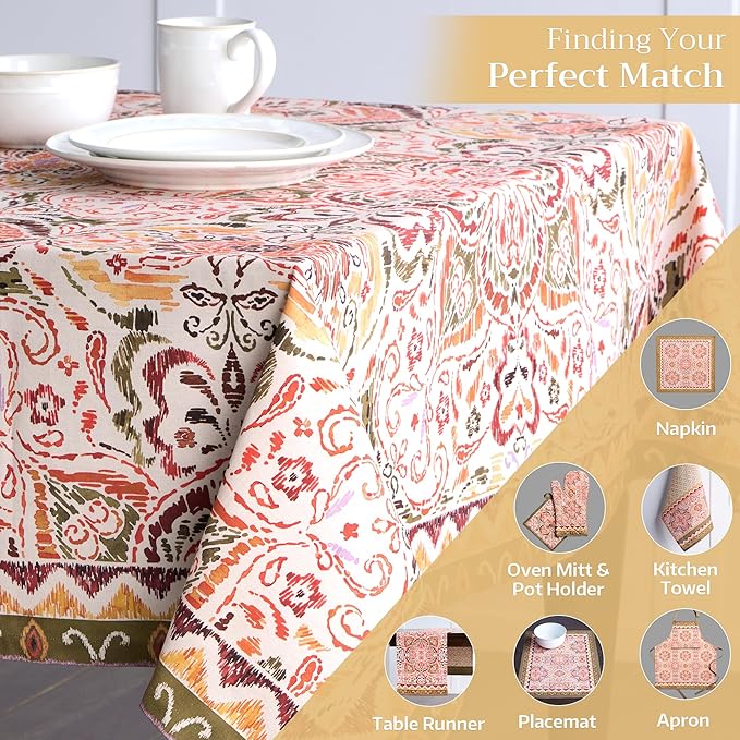 Maison d' Hermine Table Cloth Rectangle Table 100% Cotton 70 x 120 Inches Fall Tablecloth Reusable Everyday Use for Thanksgiving Christmas Decorations Dining Farmhouse Party (Damask)