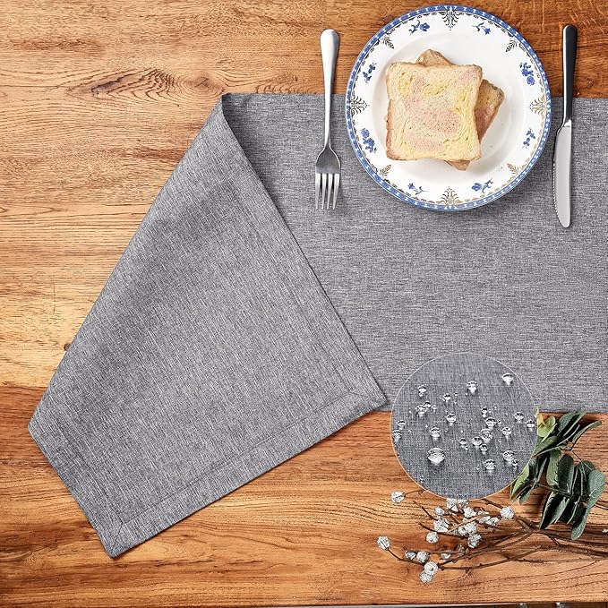 Mebakuk Linen Farmhouse Table Runner Large Burlap Style Soft and Waterproof Decorative Fabric Runner for Outdoor Wedding and Dinner (14 x 48 Inch, Dark Grey)
