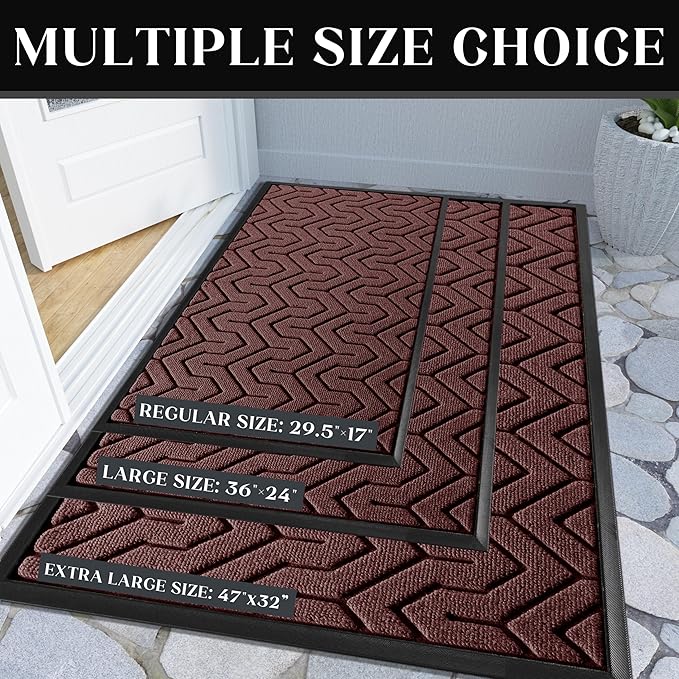 Yimobra Large Door Mat Outside Entrance 47x32, Waterproof Heavy Duty Outdoor Mats for Front Door, Non Slip Rubber Entry Mat for Garage Patio Indoor, Easy Clean, Wine Red