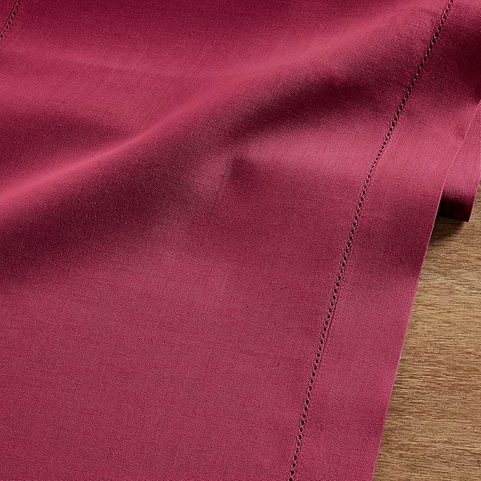Solino Home Linen Beet Table Runner 108 Inches Long - 100% Pure Linen Hemstitch 14 x 108 Inch Table Runner for Dining, Valentines, Winter, Easter - Classic Hemstitch