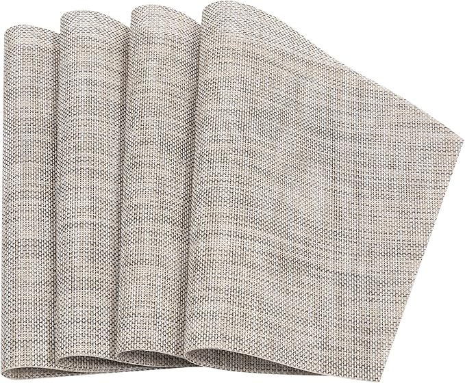 SHACOS Wedge Placemats Set of 8 Woven Vinyl Plastic Placemats for Small Round Table Place Mats Wipe Clean Non Slip Table Mats, Beige White Black