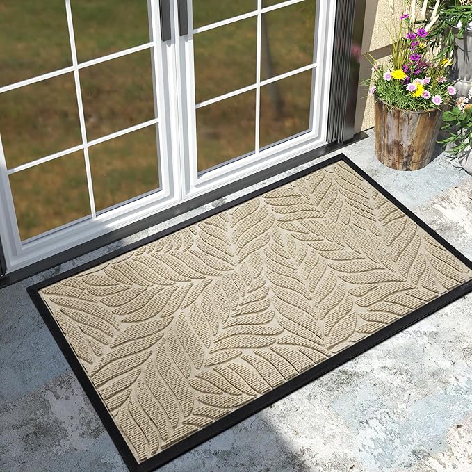 Yimobra 47x32 Large Door Mat Outdoor Indoor, All-Season Waterproof Door Mat Outside Entrance, All-Weather Non-Slip Outside Doormat for Garage Patio Entryway, Beige