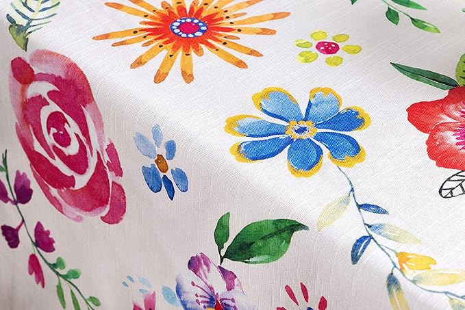 Maison d' Hermine Table Cloth Rectangle Table 100% Cotton 70 x 90 Inches Tablecloth Reusable for Dining Room, Farmhouse, Home, Party, Festive & Wedding Spring Summer - Happy Florals - Sweety