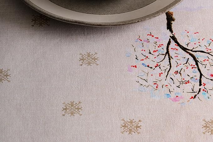 Maison d' Hermine Table Cloth Round Table 100% Cotton 69 Inches Fall Tablecloth Reusable Everyday Use for Thanksgiving Christmas Decorations Dining Farmhouse Party (Rural Christmas)